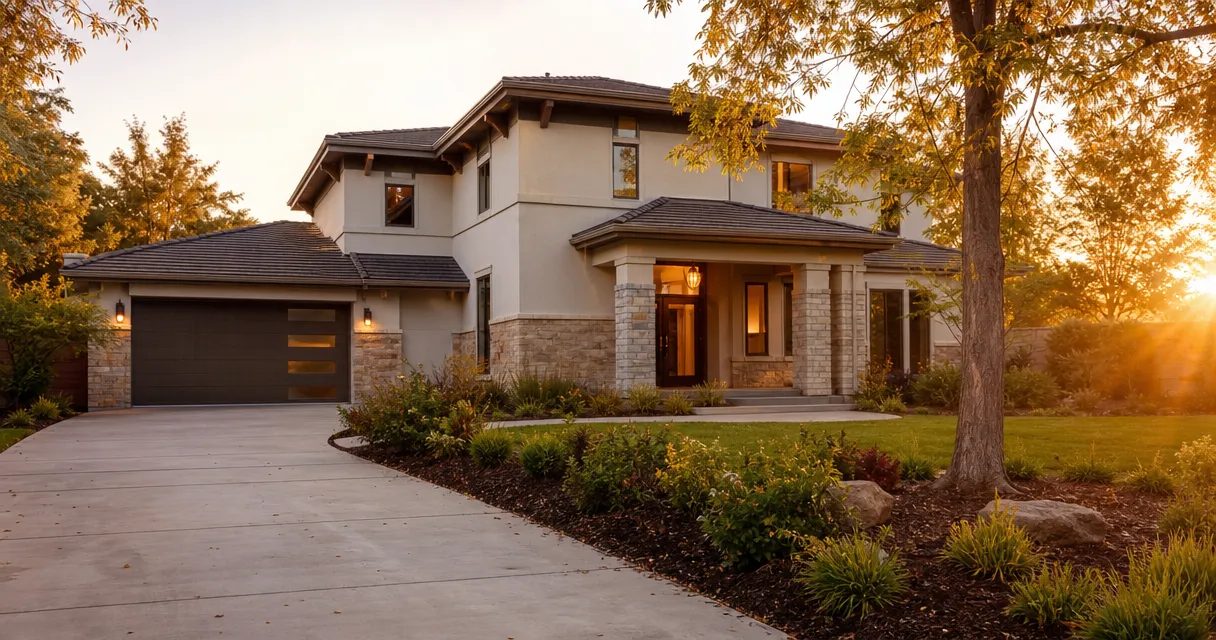 Suburban two-storey home at golden hour